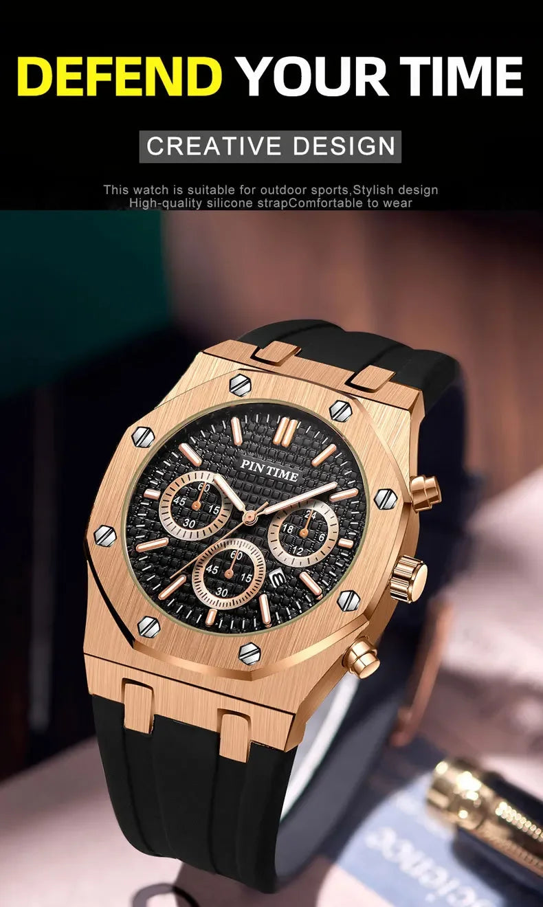 Men's Three-Dial Sports Watch — Multi-Function, Waterproof, Fashion Casual