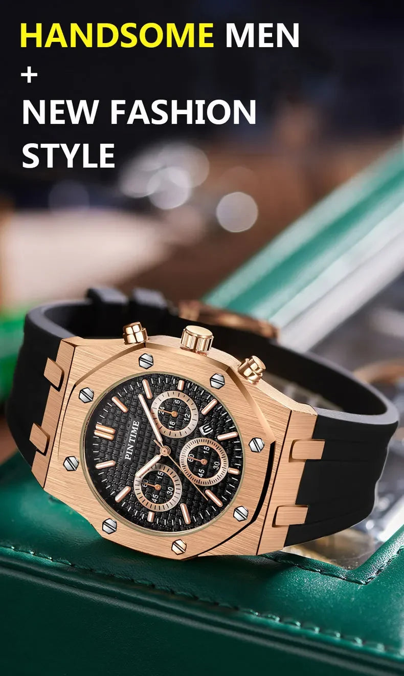 Men's Three-Dial Sports Watch — Multi-Function, Waterproof, Fashion Casual