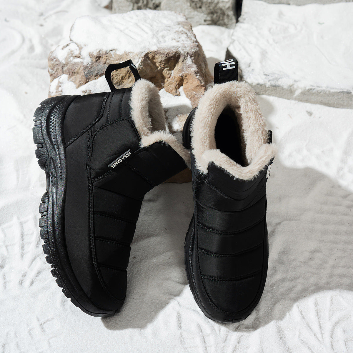 Women's Snow Boots with Plush Lining, Thickened for Warmth, Waterproof Outdoor Shoes, Slip-On Snow Boots, Outdoor Boots, Waterproof and Non-Slip