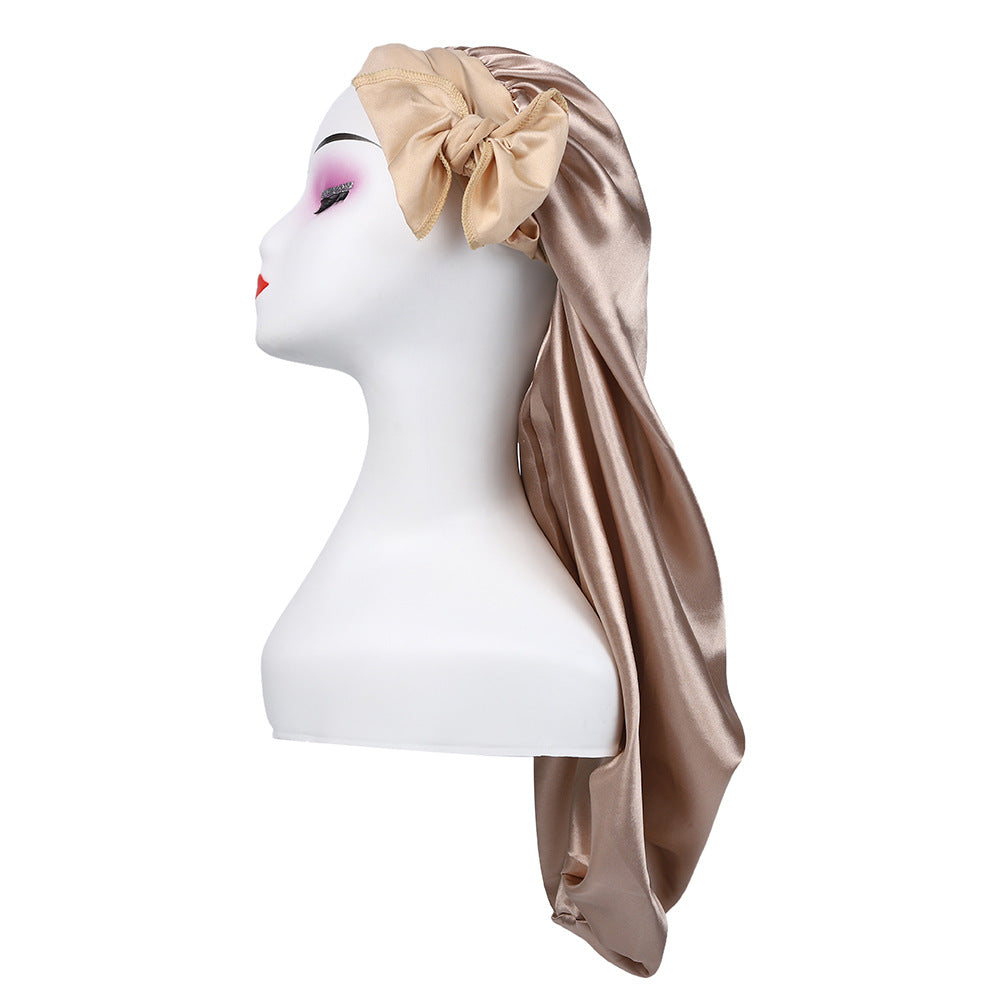 Women's Satin Ribbon Long Nightcap — Hairdressing Shower & Hair Care Turban Hat