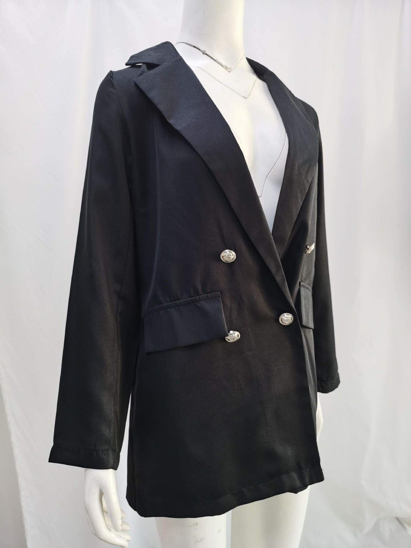 Women's Solid Color Lapel Cardigan Suit Jacket — Long Blazer