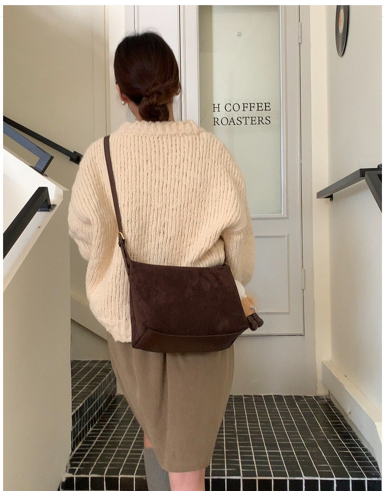 Vintage Faux Suede Hobo Bag – Soft Chamois Leather Shoulder Crossbody Bag for Women