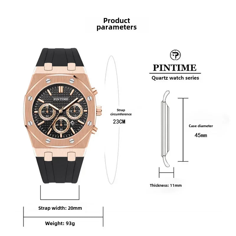Men's Three-Dial Sports Watch — Multi-Function, Waterproof, Fashion Casual