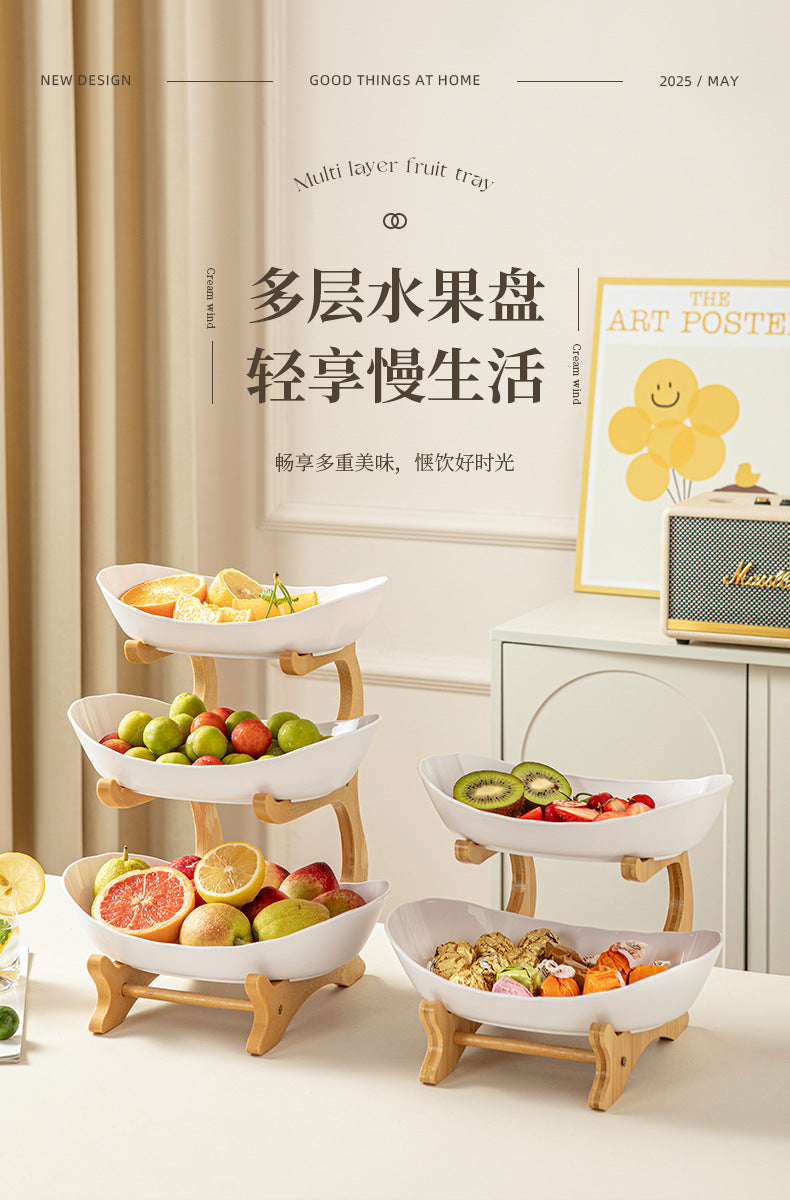 Imitation Wood Grain Household Cross-Border Multi-Layer Household Living Room Fruit Plate Candy Fruit Plate Three-Layer Double-Layer Plastic Rack Fruit Plate
