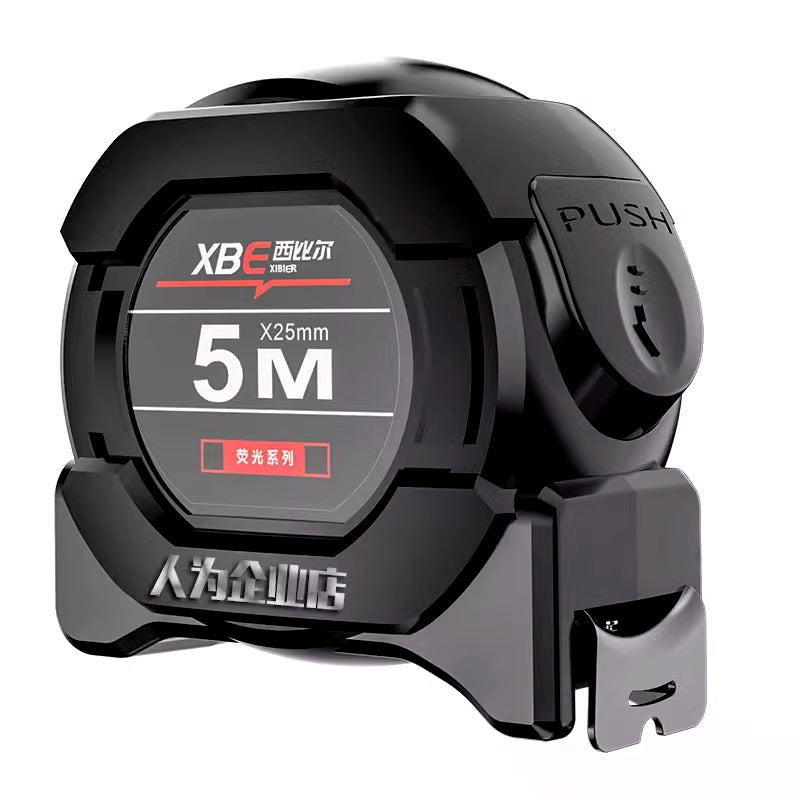 Fluorescent Self-Locking Steel Tape Measure — High-Precision Laser Code, Wear-Resistant Black Gold Box