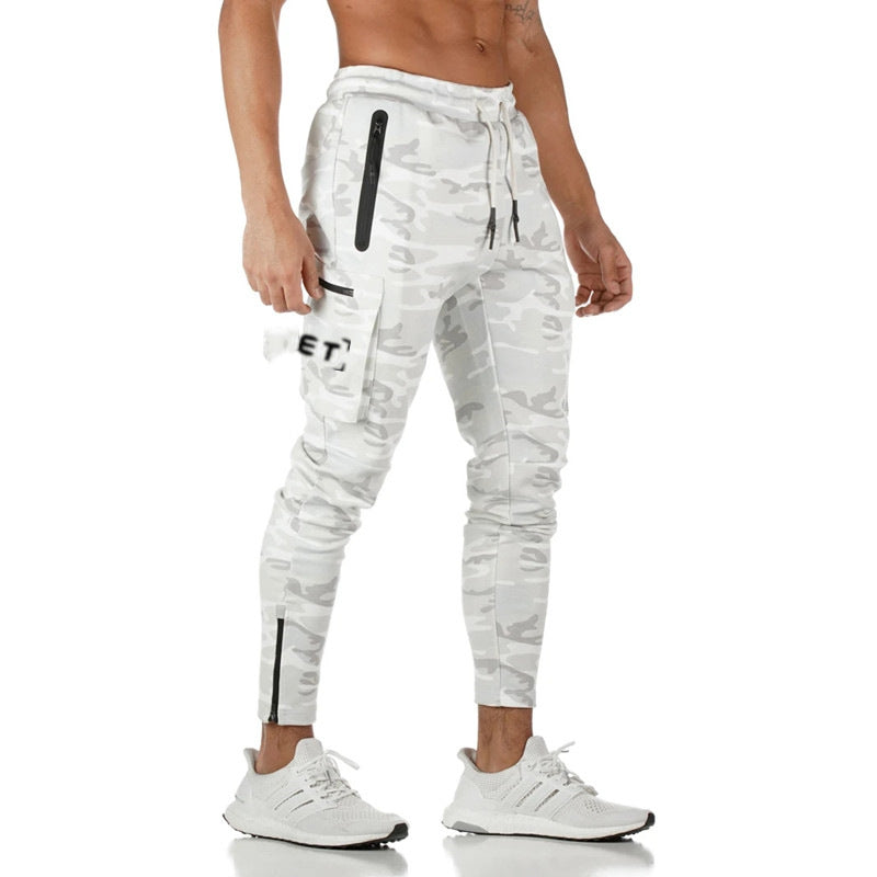 Men's Camouflage Sports Overalls — Cotton Running Fitness Bib Trousers with Zipper Detail