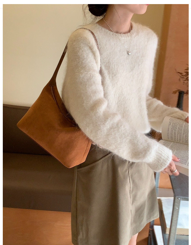 Vintage Faux Suede Hobo Bag – Soft Chamois Leather Shoulder Crossbody Bag for Women