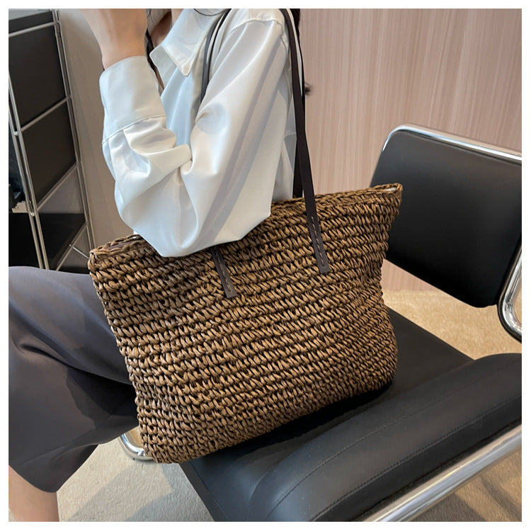 Straw Woven Beach Tote Bag – Large Capacity Casual Shoulder Handbag for Women