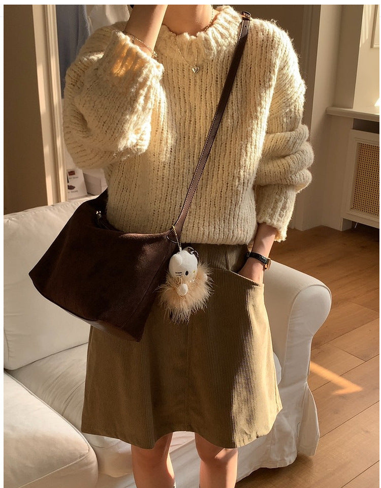 Vintage Faux Suede Hobo Bag – Soft Chamois Leather Shoulder Crossbody Bag for Women