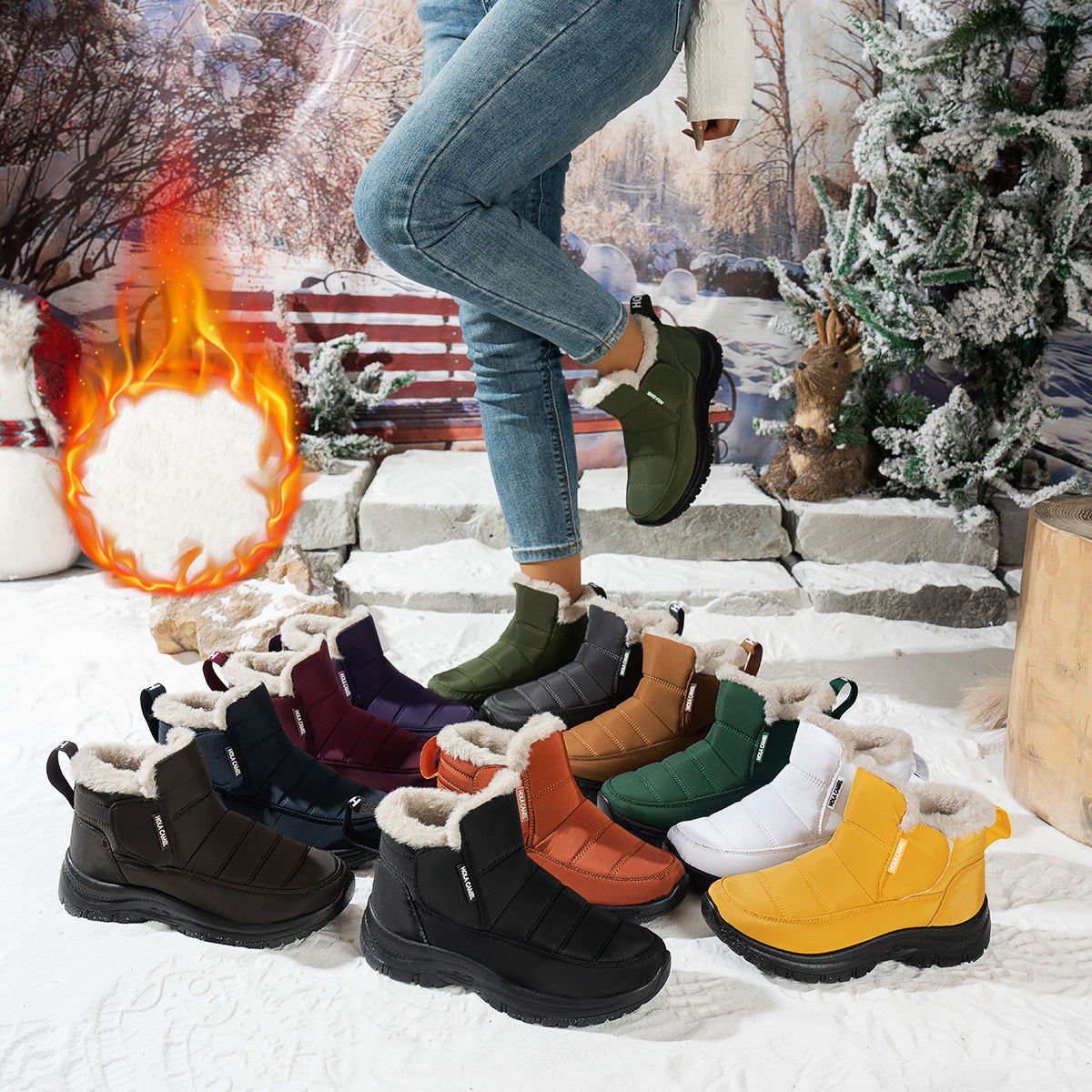 Women's Snow Boots with Plush Lining, Thickened for Warmth, Waterproof Outdoor Shoes, Slip-On Snow Boots, Outdoor Boots, Waterproof and Non-Slip