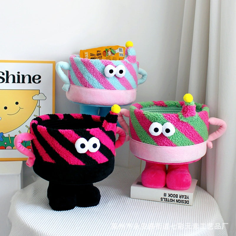 Cartoon Bigfoot Little Monster Storage Basket for Miscellaneous Snacks Large Dopamine Lamb Velvet Cute Storage Basket