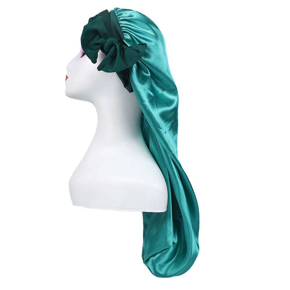 Women's Satin Ribbon Long Nightcap — Hairdressing Shower & Hair Care Turban Hat