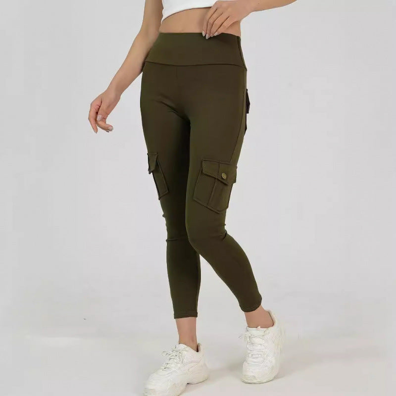 Creative Pocket Fitness Pants Girls Elastic Quick-drying Tight Sexy Fitness Sports Pants High Waist Hip Yoga Pants