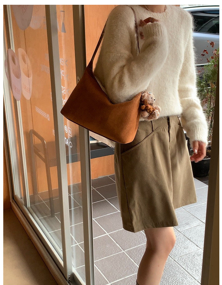 Vintage Faux Suede Hobo Bag – Soft Chamois Leather Shoulder Crossbody Bag for Women