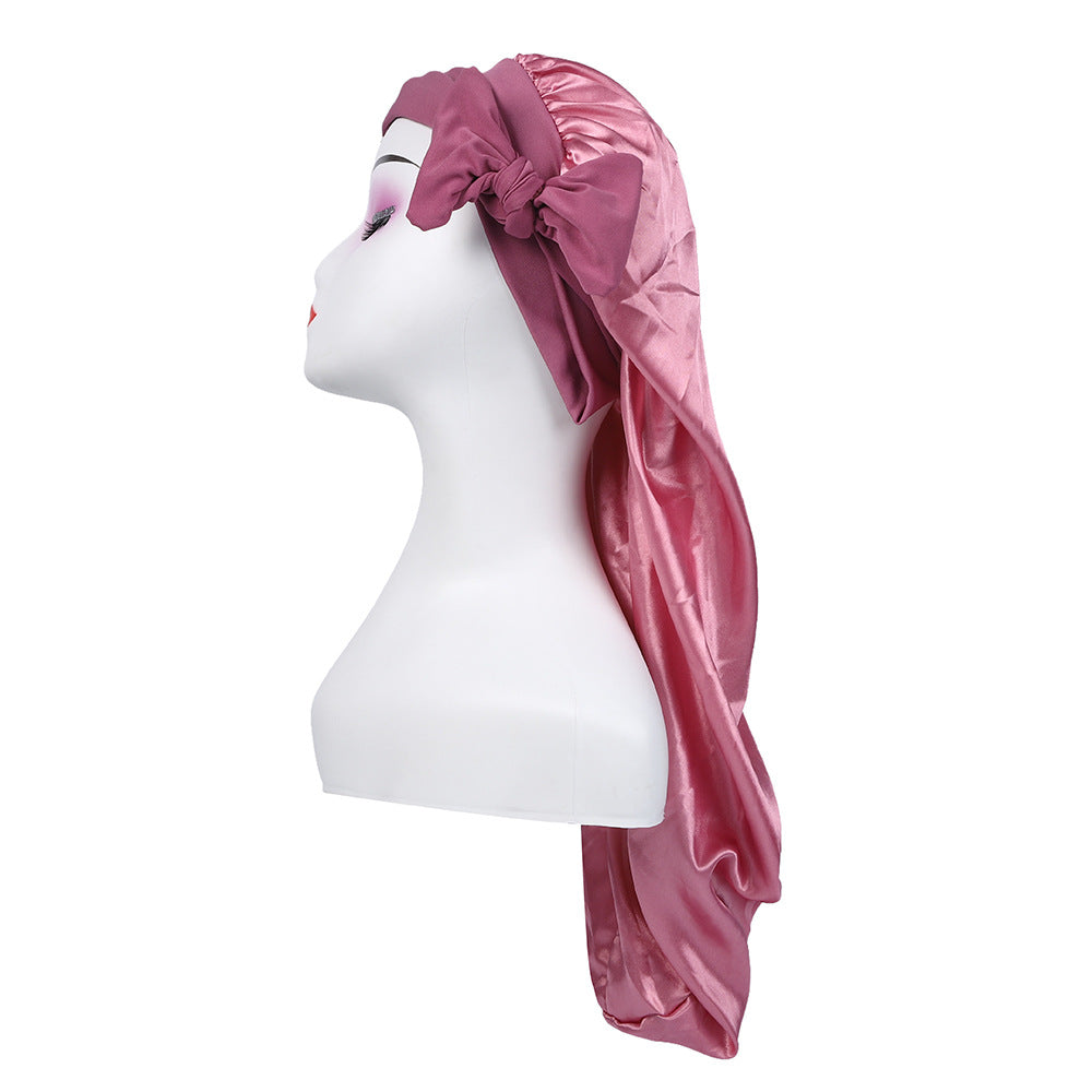 Women's Satin Ribbon Long Nightcap — Hairdressing Shower & Hair Care Turban Hat
