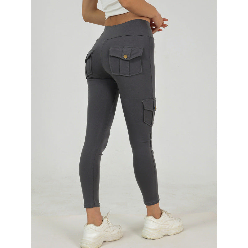 Creative Pocket Fitness Pants Girls Elastic Quick-drying Tight Sexy Fitness Sports Pants High Waist Hip Yoga Pants