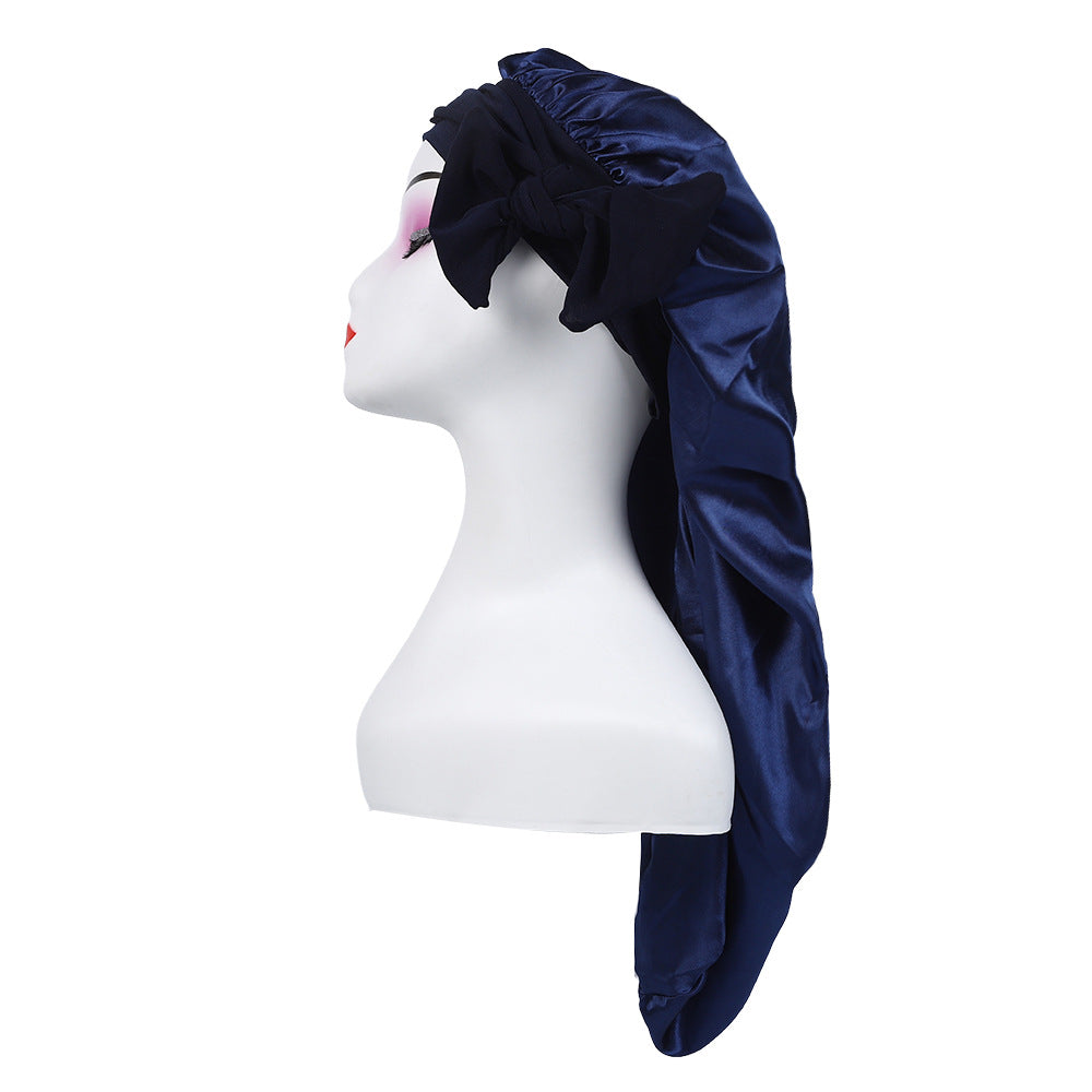 Women's Satin Ribbon Long Nightcap — Hairdressing Shower & Hair Care Turban Hat