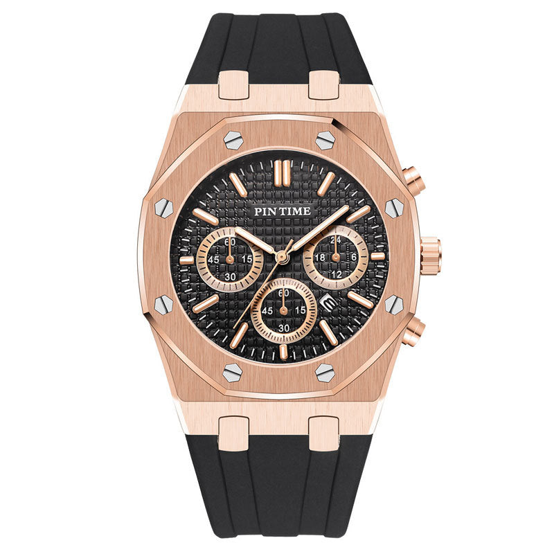 Men's Three-Dial Sports Watch — Multi-Function, Waterproof, Fashion Casual