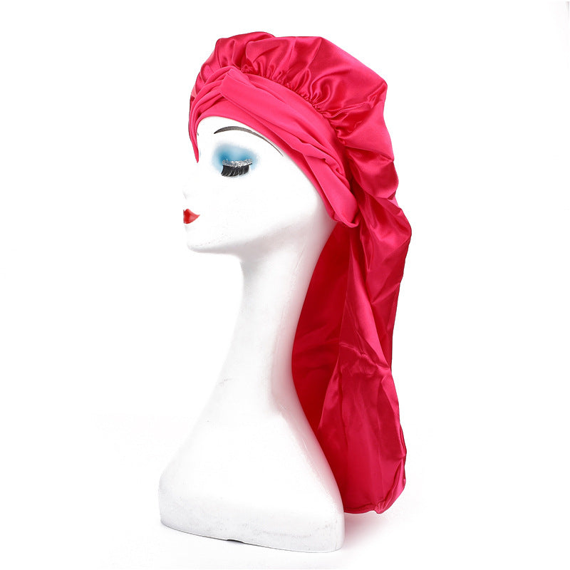 Women's Satin Ribbon Long Nightcap — Hairdressing Shower & Hair Care Turban Hat