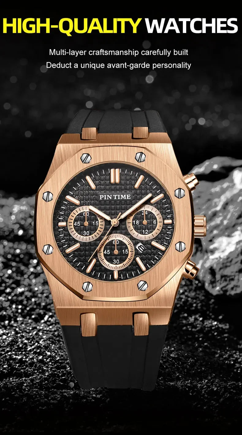 Men's Three-Dial Sports Watch — Multi-Function, Waterproof, Fashion Casual