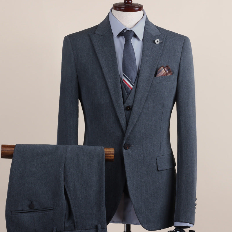 Men's One-Button Three-Piece Tuxedo Suit — Wedding, Groomsman & Business Formal
