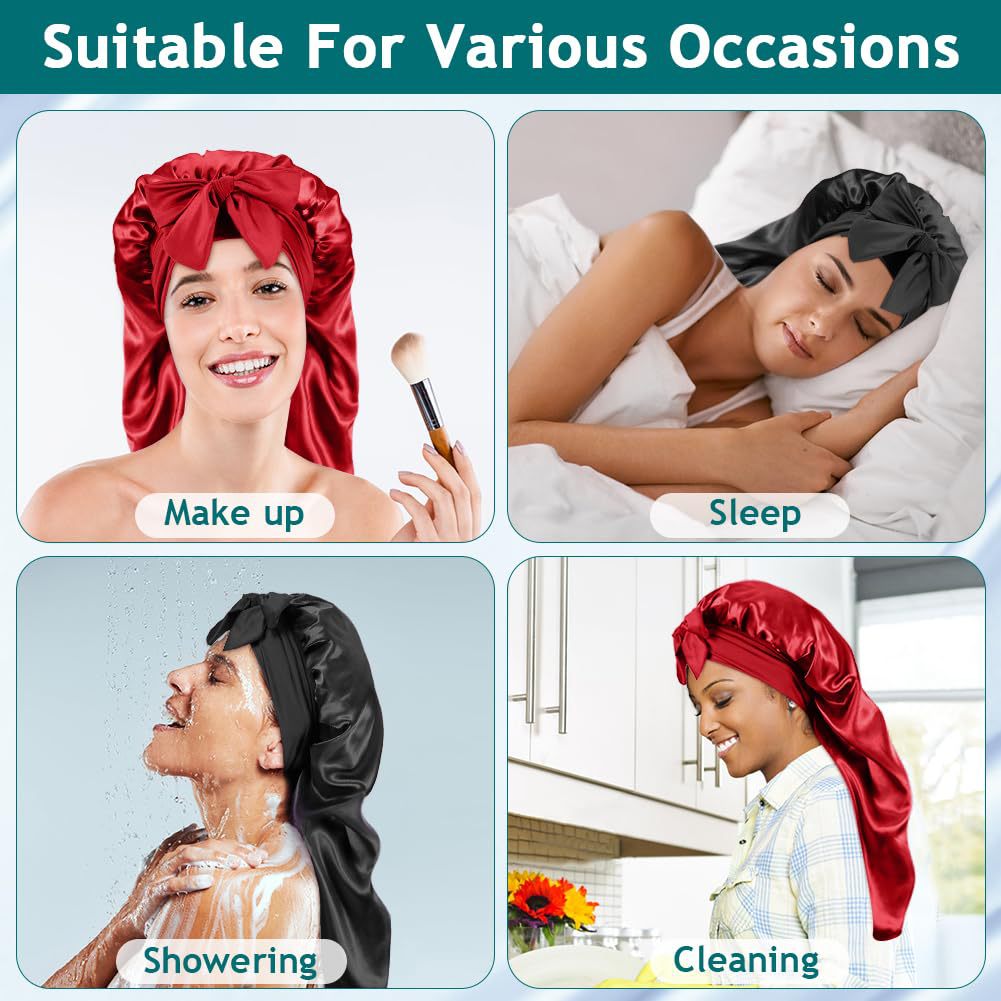 Amazon's New Women's Ribbon Long Hat Satin Nightcap Hairdressing Shower Cap Hair Care Cap Long Tail Turban Hat