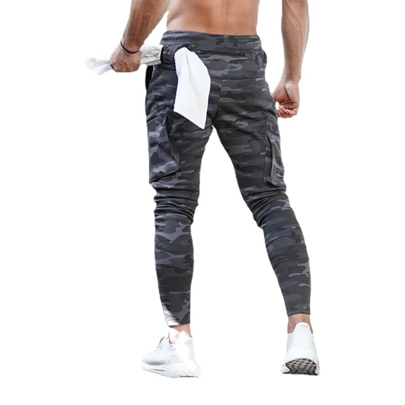 Men's Camouflage Sports Overalls — Cotton Running Fitness Bib Trousers with Zipper Detail