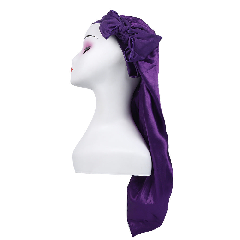 Women's Satin Ribbon Long Nightcap — Hairdressing Shower & Hair Care Turban Hat