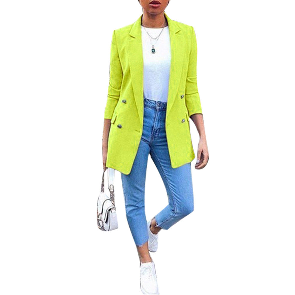 Women's Solid Color Lapel Cardigan Suit Jacket — Long Blazer