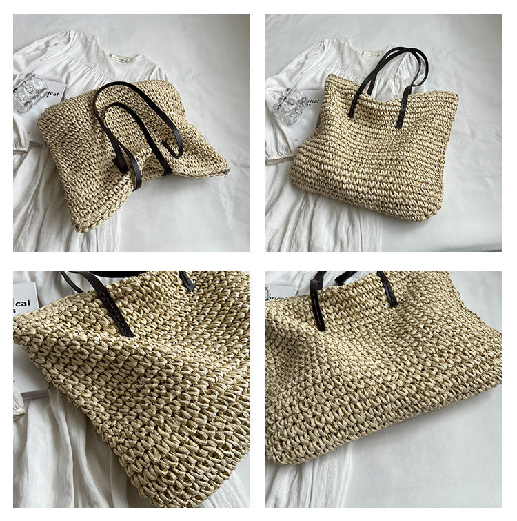 Straw Woven Beach Tote Bag – Large Capacity Casual Shoulder Handbag for Women