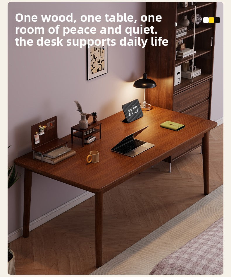 All Solid Wood Desk — L-Shape Pine Computer Desk with Bookshelf | Wall-Mounted Study Table