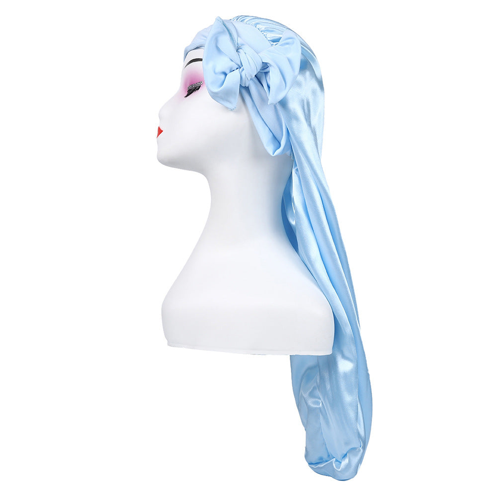 Women's Satin Ribbon Long Nightcap — Hairdressing Shower & Hair Care Turban Hat