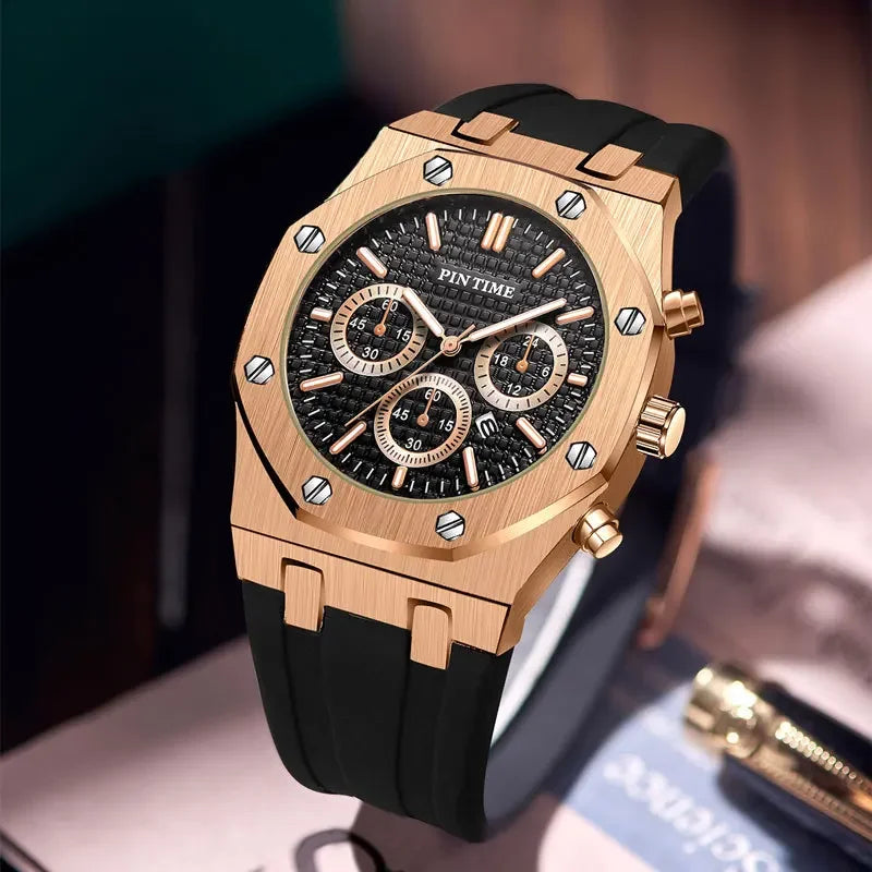 Men's Three-Dial Sports Watch — Multi-Function, Waterproof, Fashion Casual