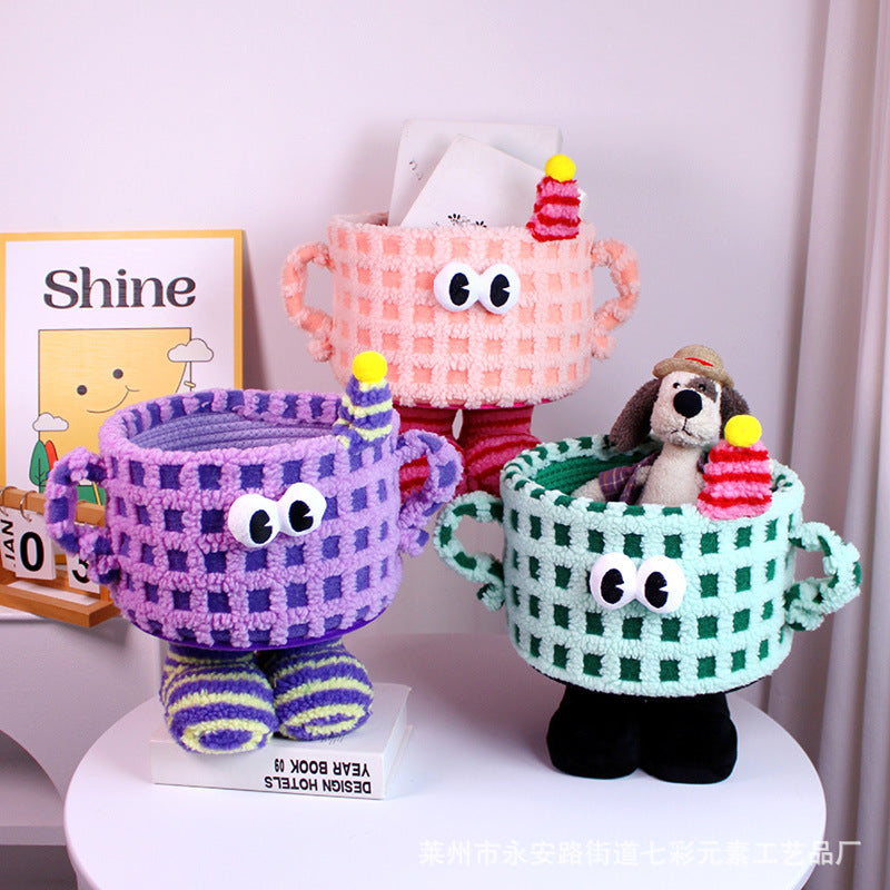 Cartoon Bigfoot Little Monster Storage Basket for Miscellaneous Snacks Large Dopamine Lamb Velvet Cute Storage Basket