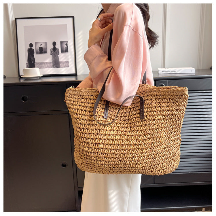 Straw Woven Beach Tote Bag – Large Capacity Casual Shoulder Handbag for Women