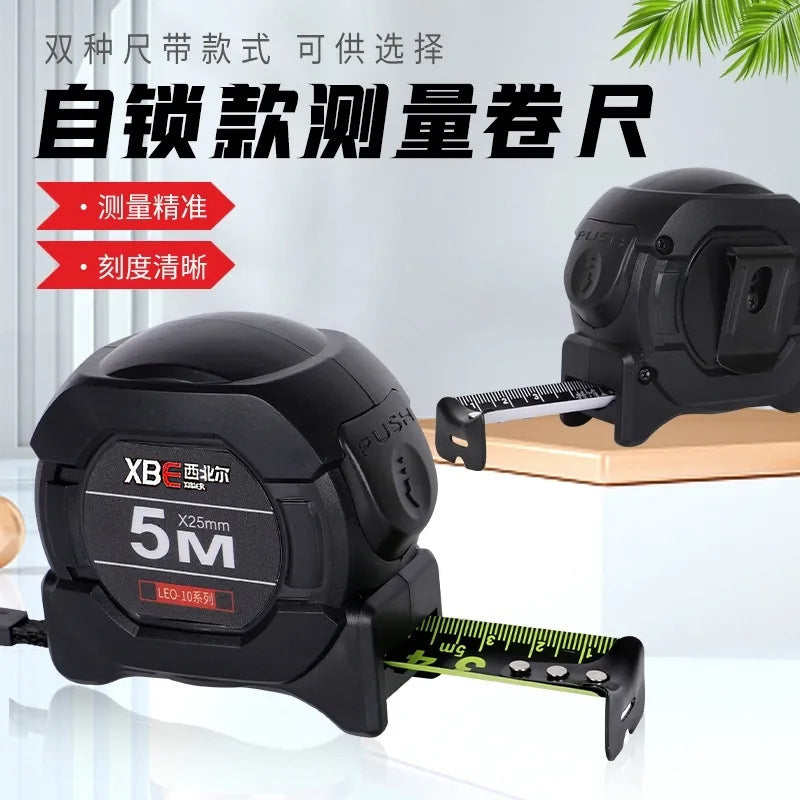 Fluorescent Self-Locking Steel Tape Measure — High-Precision Laser Code, Wear-Resistant Black Gold Box