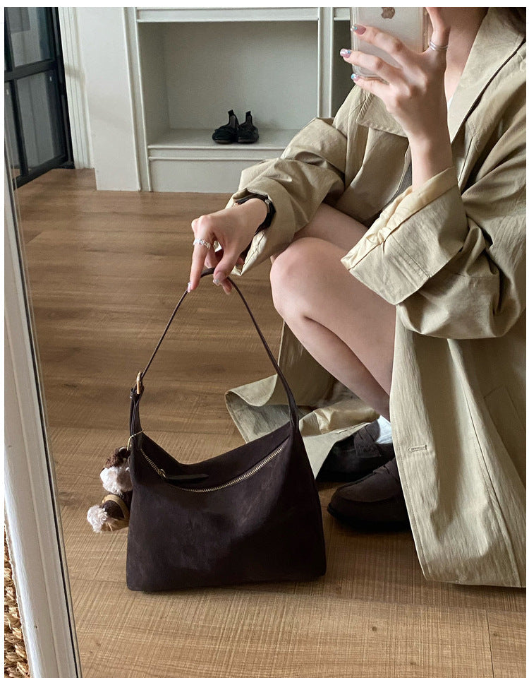 Vintage Faux Suede Hobo Bag – Soft Chamois Leather Shoulder Crossbody Bag for Women