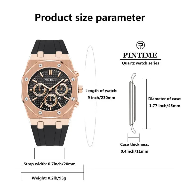 Men's Three-Dial Sports Watch — Multi-Function, Waterproof, Fashion Casual