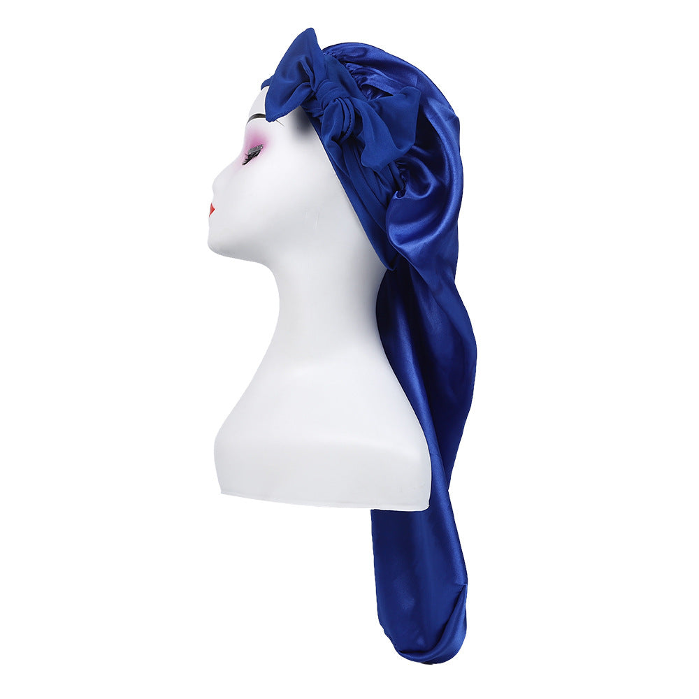 Women's Satin Ribbon Long Nightcap — Hairdressing Shower & Hair Care Turban Hat