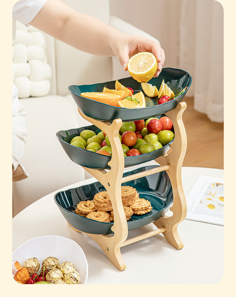Imitation Wood Grain Household Cross-Border Multi-Layer Household Living Room Fruit Plate Candy Fruit Plate Three-Layer Double-Layer Plastic Rack Fruit Plate