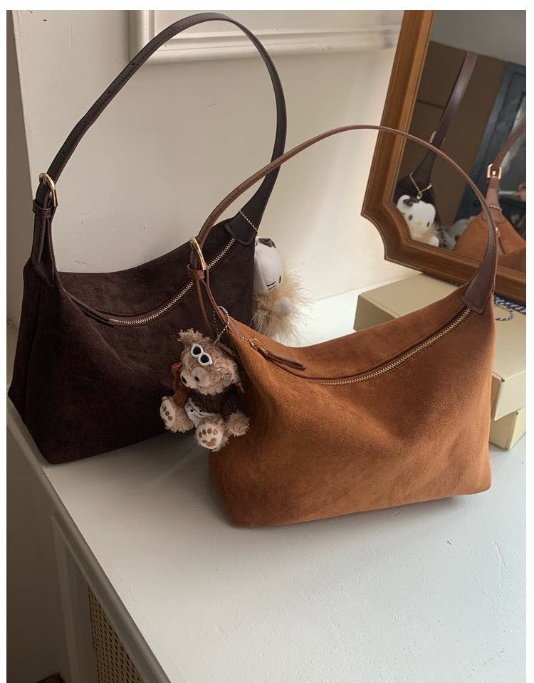 Vintage Faux Suede Hobo Bag – Soft Chamois Leather Shoulder Crossbody Bag for Women