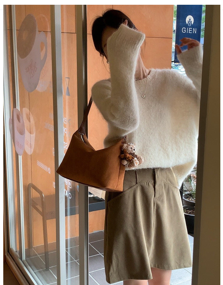 Vintage Faux Suede Hobo Bag – Soft Chamois Leather Shoulder Crossbody Bag for Women