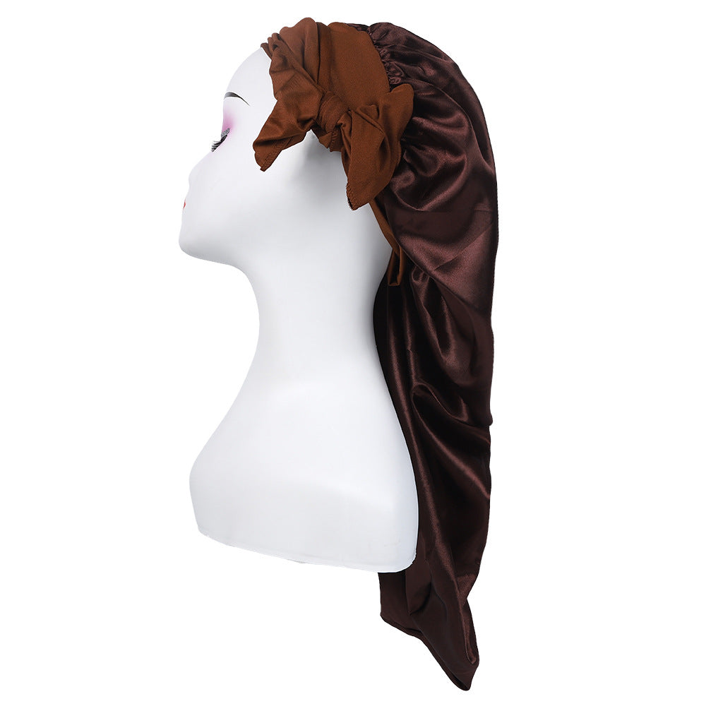 Women's Satin Ribbon Long Nightcap — Hairdressing Shower & Hair Care Turban Hat