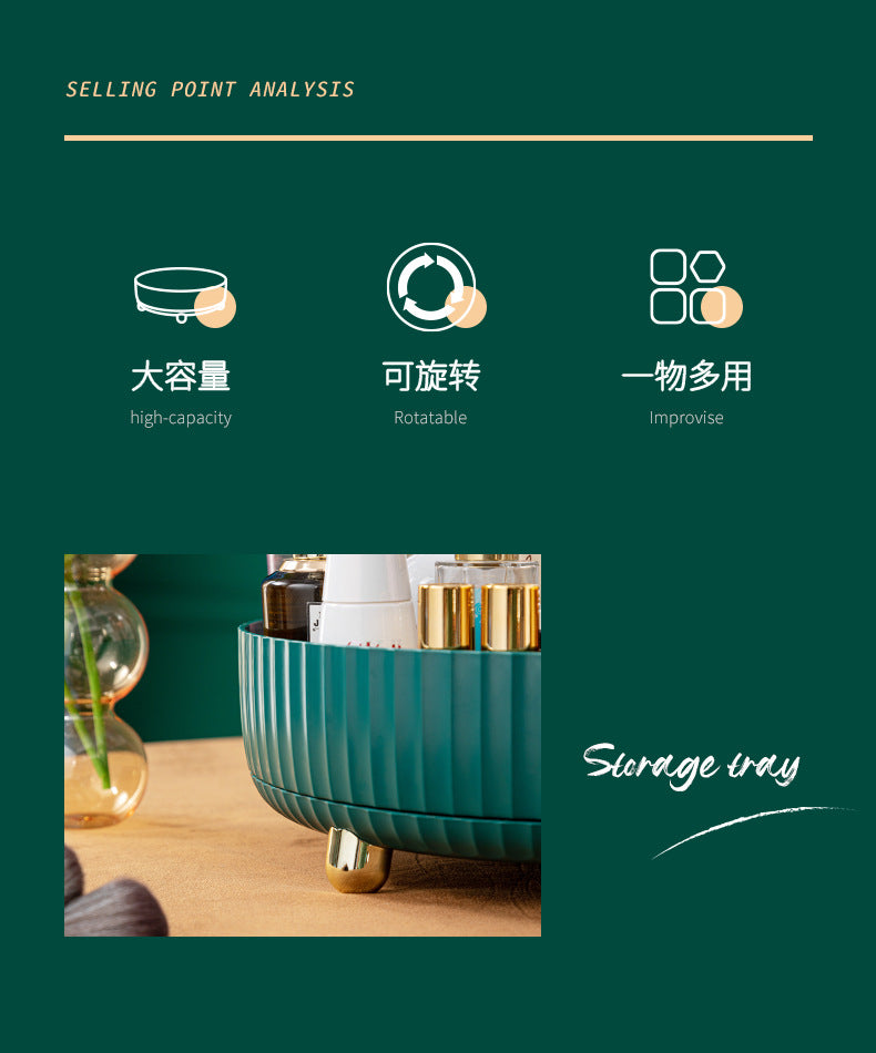Household Rotating Desktop Storage Box Storage Skin Care Product Storage Rack Dressing Table Plastic Storage Kitchen Living Room Bedroom