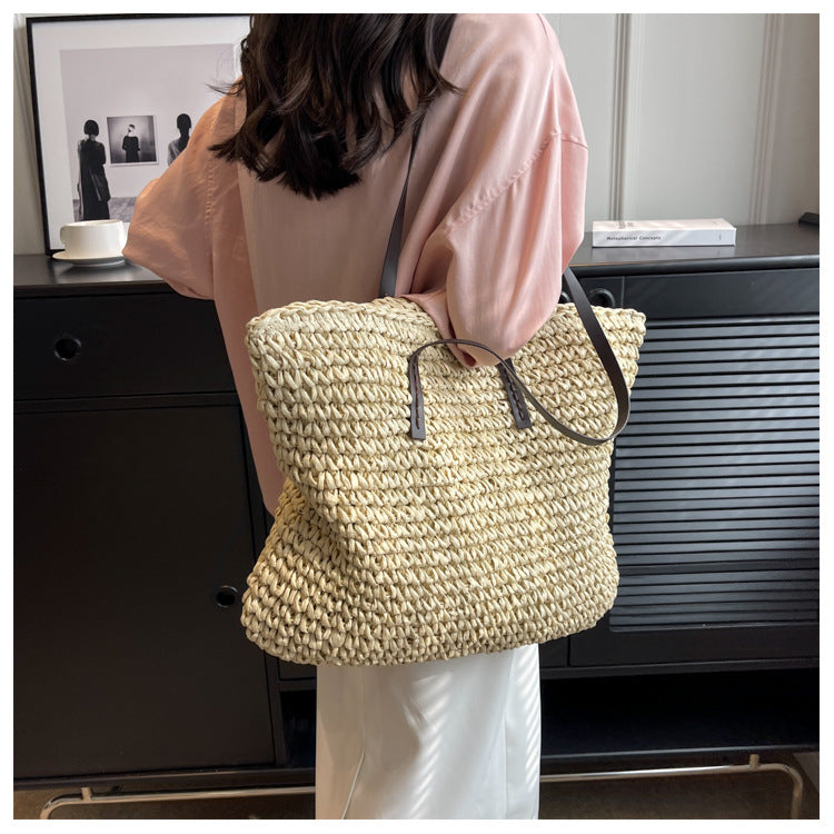 Straw Woven Beach Tote Bag – Large Capacity Casual Shoulder Handbag for Women