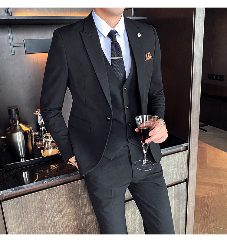 Men's One-Button Three-Piece Tuxedo Suit — Wedding, Groomsman & Business Formal