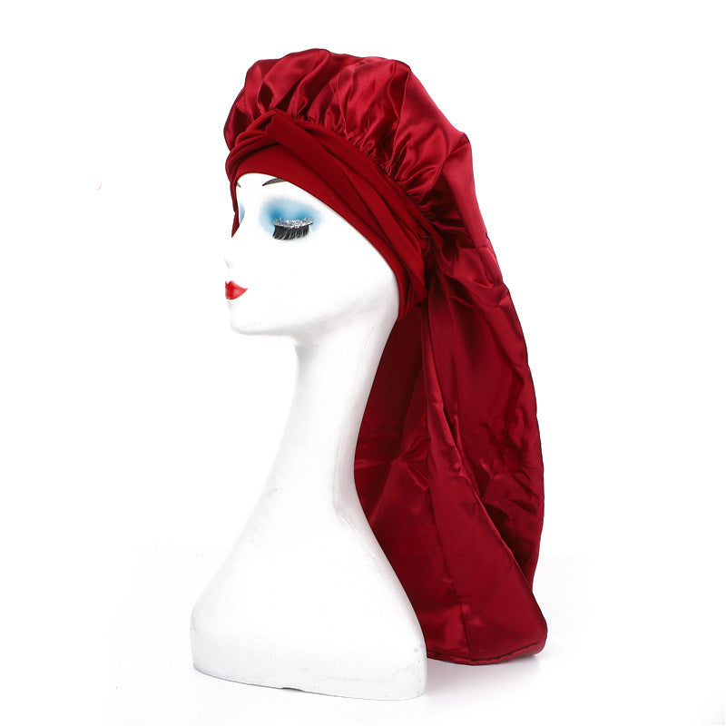 Women's Satin Ribbon Long Nightcap — Hairdressing Shower & Hair Care Turban Hat