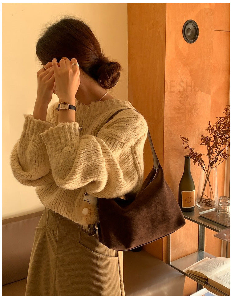 Vintage Faux Suede Hobo Bag – Soft Chamois Leather Shoulder Crossbody Bag for Women