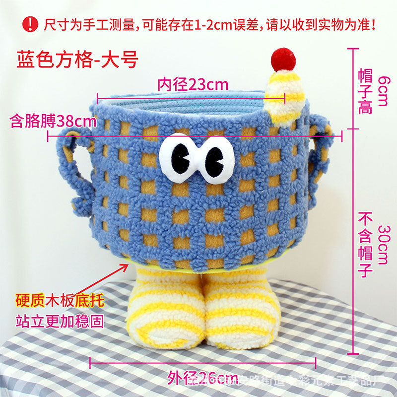 Cartoon Bigfoot Monster Storage Basket — Large Dopamine Lamb Velvet Cute Organizer
