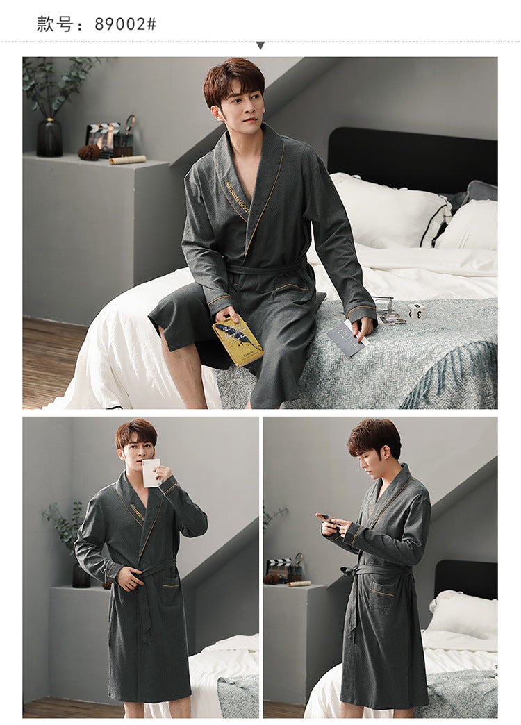 Men's Pure Cotton Plaid Kimono Robe | Long Bathrobe Dressing Gown M-4XL